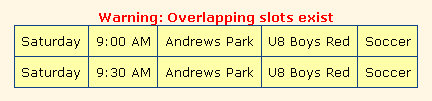 overlapping slots warning in yellow